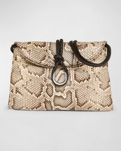 Bottega Veneta Small Liberta Double Flap Python Crossbody Bag In Rock Bone/fondant