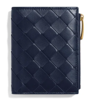 Bottega Veneta Small Nappa Leather Intrecciato Bifold Wallet In Blue