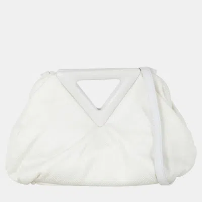 Pre-owned Bottega Veneta Small Nylon Jacquard Point Bag In White