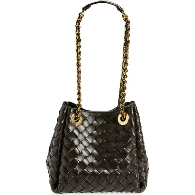 Bottega Veneta Black Intrecciato Leather Two-way Handbag In Brown