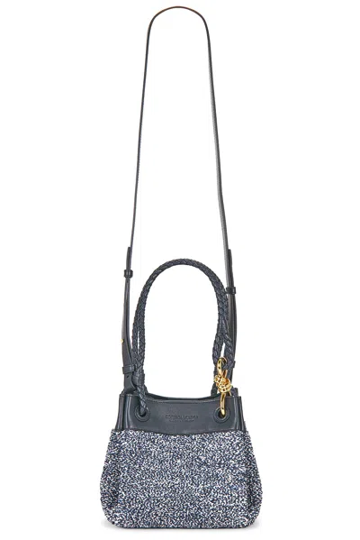Bottega Veneta Small Parachute Curly Raffia Bag In Midnight  Abyss  & Muse Brass