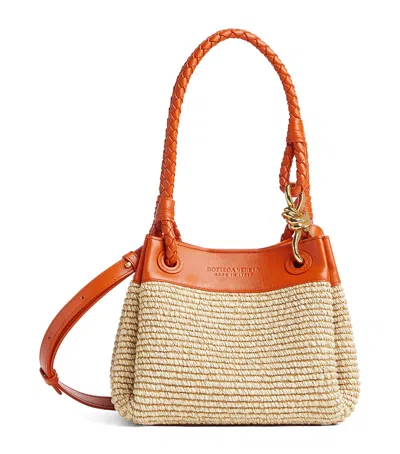 Bottega Veneta Small Raffia Parachute Shoulder Bag In Natural/burned Orange