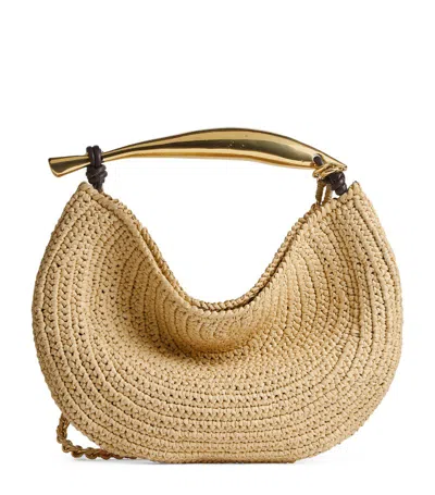 Bottega Veneta Sardine Leather-trimmed Raffia Shoulder Bag In Natural/fondant