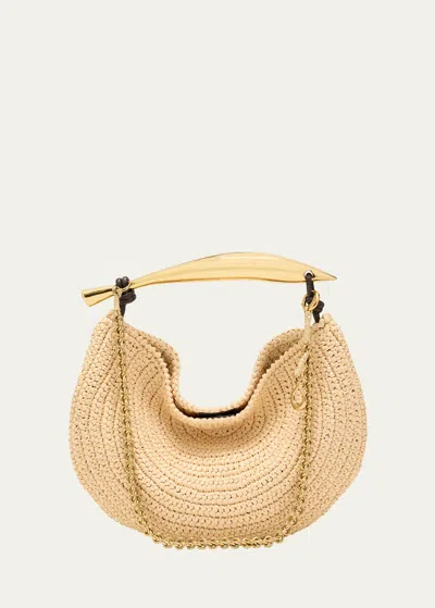 Bottega Veneta Sardine Leather-trimmed Raffia Shoulder Bag In Natural/fondant