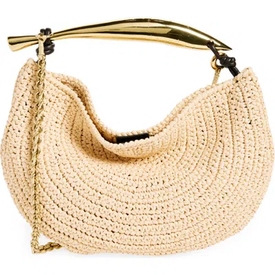 Bottega Veneta Sardine Leather-trimmed Raffia Shoulder Bag In Natural/fondant