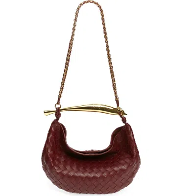 Bottega Veneta Small Sardine Intrecciato Leather Top Handle Bag In Barolo/ Brass