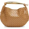 Bottega Veneta Sardine Medium Leather Shoulder Bag In 9893 Dark Praline-m Brass