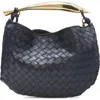 Bottega Veneta Sardine Small Intrecciato Leather Shoulder Bag In Space/brass