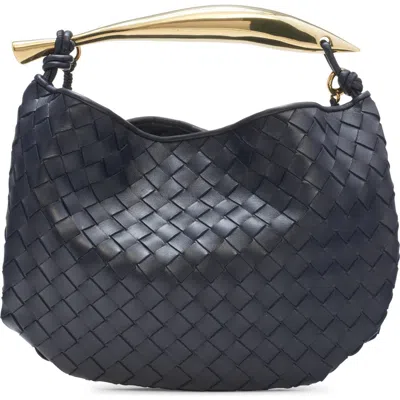 Bottega Veneta Sardine Small Intrecciato Leather Shoulder Bag In Space/brass