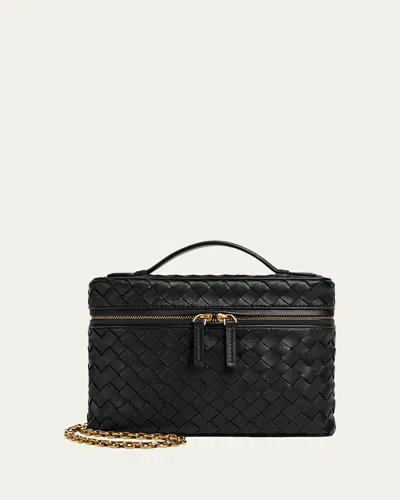 Bottega Veneta Small Soft Vanity Intrecciato Leather Crossbody Bag In Black