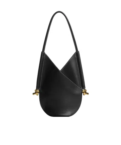 Bottega Veneta Small Solstice Knotted Detail Handbag In Black/natural/brass