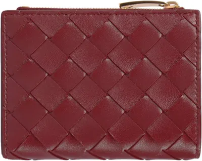 Bottega Veneta Small Woven Bi-fold Wallet In Red