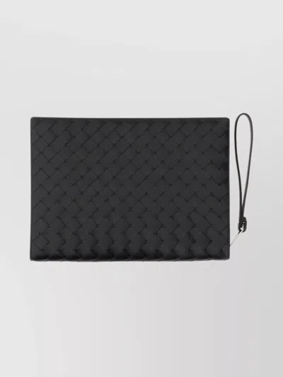 Bottega Veneta Small Woven Document Holder With Zip Pocket In Black