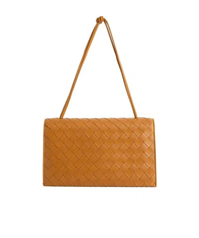 Bottega Veneta Small Woven Shoulder Bag In Orange