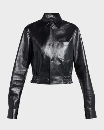 Bottega Veneta Smooth Nappa Leather Short Jacket In Black