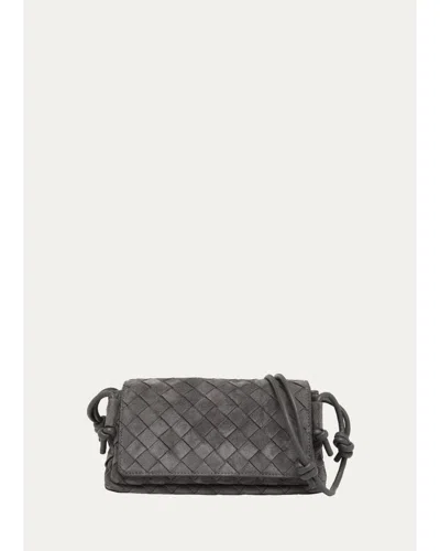 Bottega Veneta Smooth Suede Crossbody Bag In Obsidian Grey