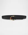 Bottega Veneta Snake Buckle Leather Belt In 1019 Black M Brass