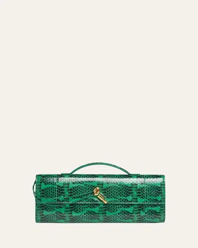 Bottega Veneta Snakeskin Clutch Bag In Green