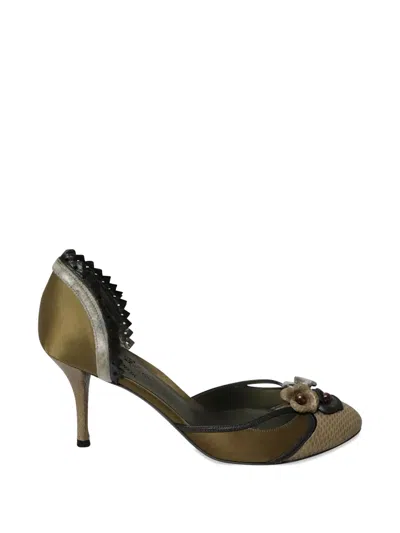 Pre-owned Bottega Veneta Snakeskin-embossed Flower Pumps In Brown