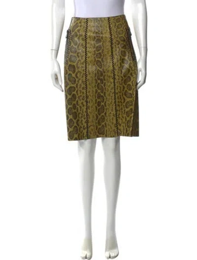 Pre-owned Bottega Veneta Snakeskin Knee-length Skirt W/ Tags In Green