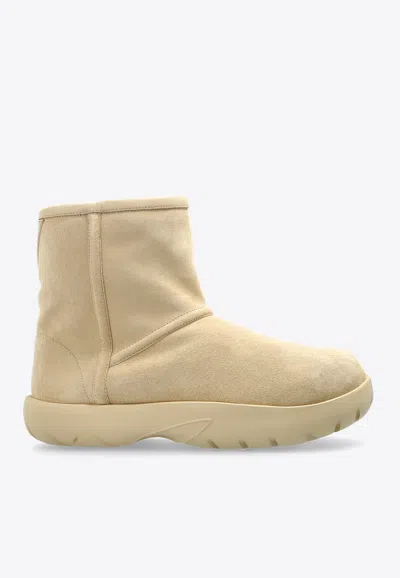 Bottega Veneta Snap Shearling Suede Ankle Boots In Porridge
