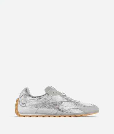 Bottega Veneta Orbit Flash Metallic Leather Sneakers In Silver