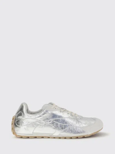 Bottega Veneta Orbit Flash Suede-trimmed Metallic Leather Sneakers In Silver
