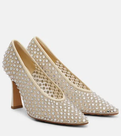 Bottega Veneta Sofia 90 Crystal-embellished Leather-trimmed Pumps In Neutral
