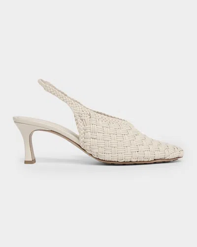 Bottega Veneta Sofia Intreccio Leather Slingback Pumps In White