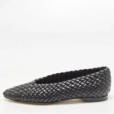 Pre-owned Bottega Veneta Sofia Size 37 Black Woven Leather Ballet Flats