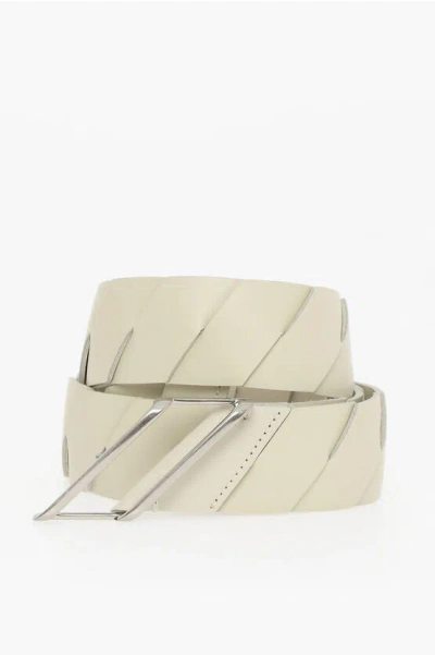Bottega Veneta Soft-leather Belt With Silver-toned Hardware In Neutral