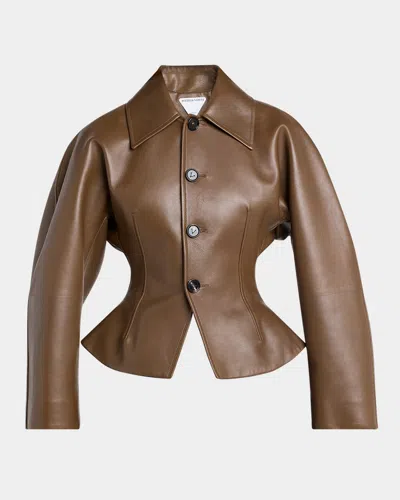 BOTTEGA VENETA SOFT NAPPA LEATHER WAISTER SHIRT JACKET
