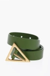 BOTTEGA VENETA SOLID colour LEATHER BELT WITH GOLDEN TRIANGLE BUCKLE 25MM