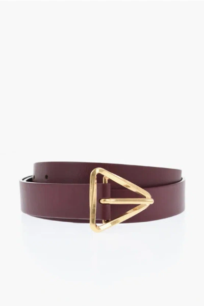 Bottega Veneta Solid Color Leather French Belt 30mm In Burgundy