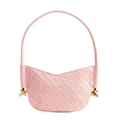 Bottega Veneta Mini Solstice Intrecciato Leather Hobo Bag In 6858 Rose-muse Brass