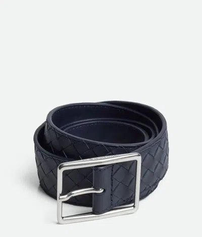 Bottega Veneta Space Silver Leather Belt In Blue