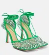 Bottega Veneta Rhinestone Embellished Mesh Sandals In Parakeet-crystal