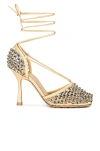 Bottega Veneta Sparkle Stretch Lace-up Sandals In Cane Sugar
