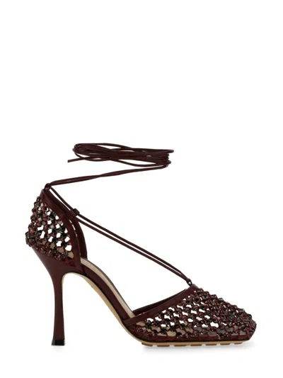 Bottega Veneta Sparkle Stretch Lace-up Sandals In Burgundy