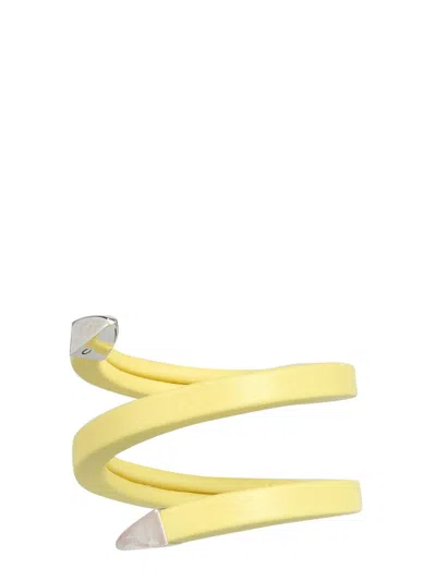 Bottega Veneta Spiral Bracelet In Sterling Silver And Lambskin Leather In Gold