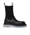 Bottega Veneta Contrast-sole Leather Tire Boots In Black