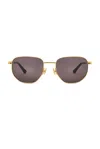 Bottega Veneta Gold Split Metal Sunglasses In Gold & Grey
