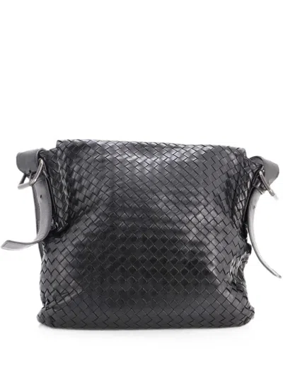 Pre-owned Bottega Veneta Square Flap Messenger Bag Intrecciato Nappa Medium Crossbody Bag In Black