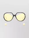 Bottega Veneta Square Frame Drop Style Sunglasses In Yellow