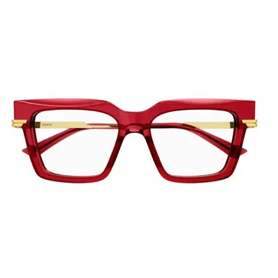 Bottega Veneta Square Frame Glasses In 004 Burgundy Gold Transpa