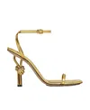 Bottega Veneta Metallic Knot-heel Ankle-strap Sandals In Yellow