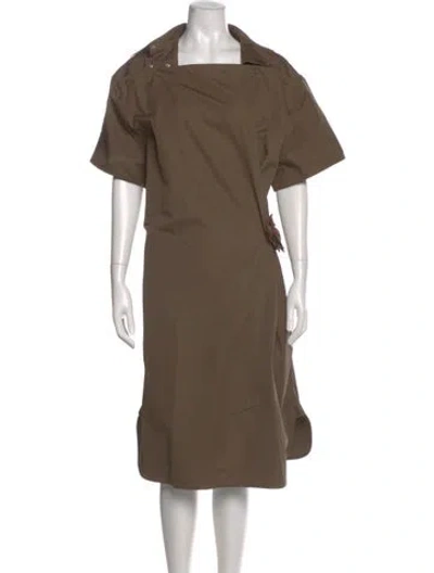 Pre-owned Bottega Veneta Square Neckline Midi Length Dress In Brown