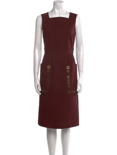 Pre-owned Bottega Veneta Square Neckline Midi Length Dress In Burgundy