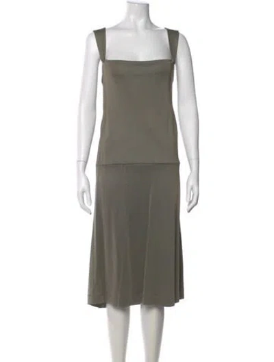 Pre-owned Bottega Veneta Square Neckline Midi Length Dress In Green