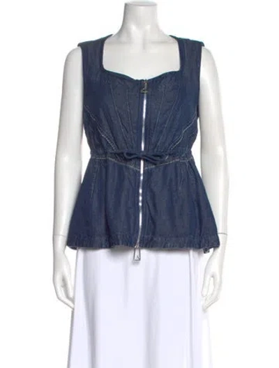Pre-owned Bottega Veneta Square Neckline Sleeveless Top In Blue